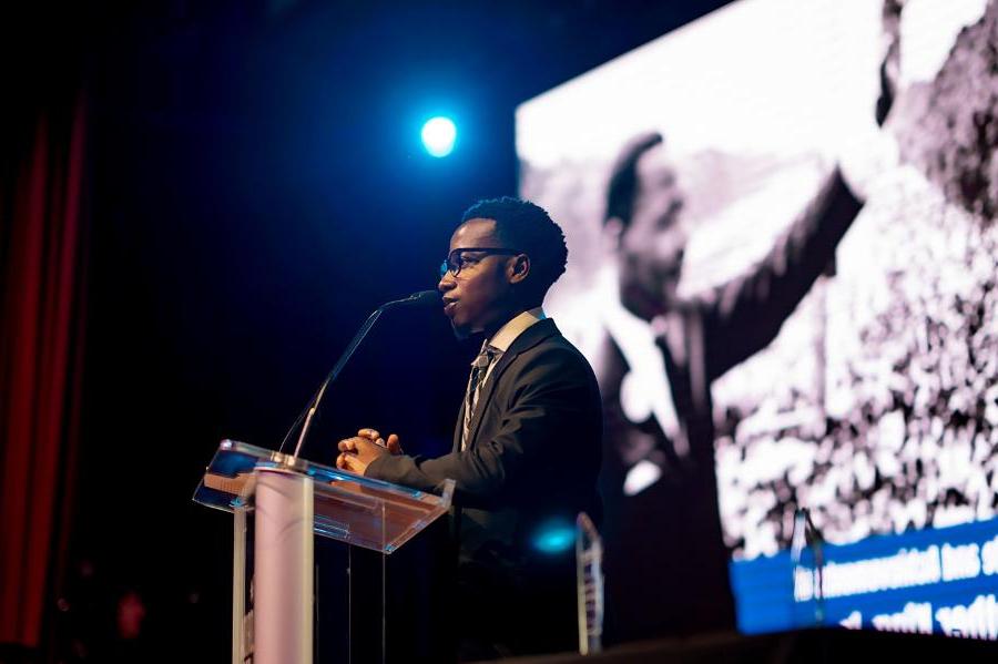 President of the Black Student Union speaks at the annual MLK Commemoration