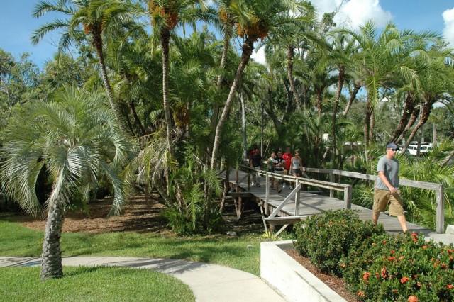 Students walking over a bridge at Florida Tech