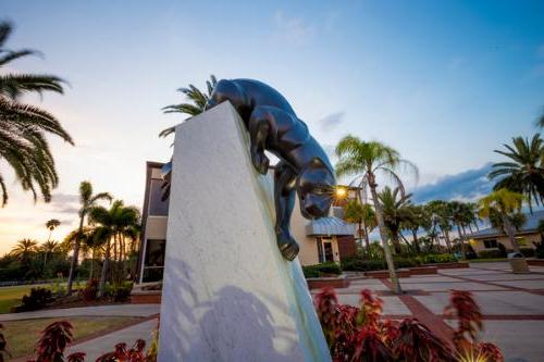 Panther Statue at dusk